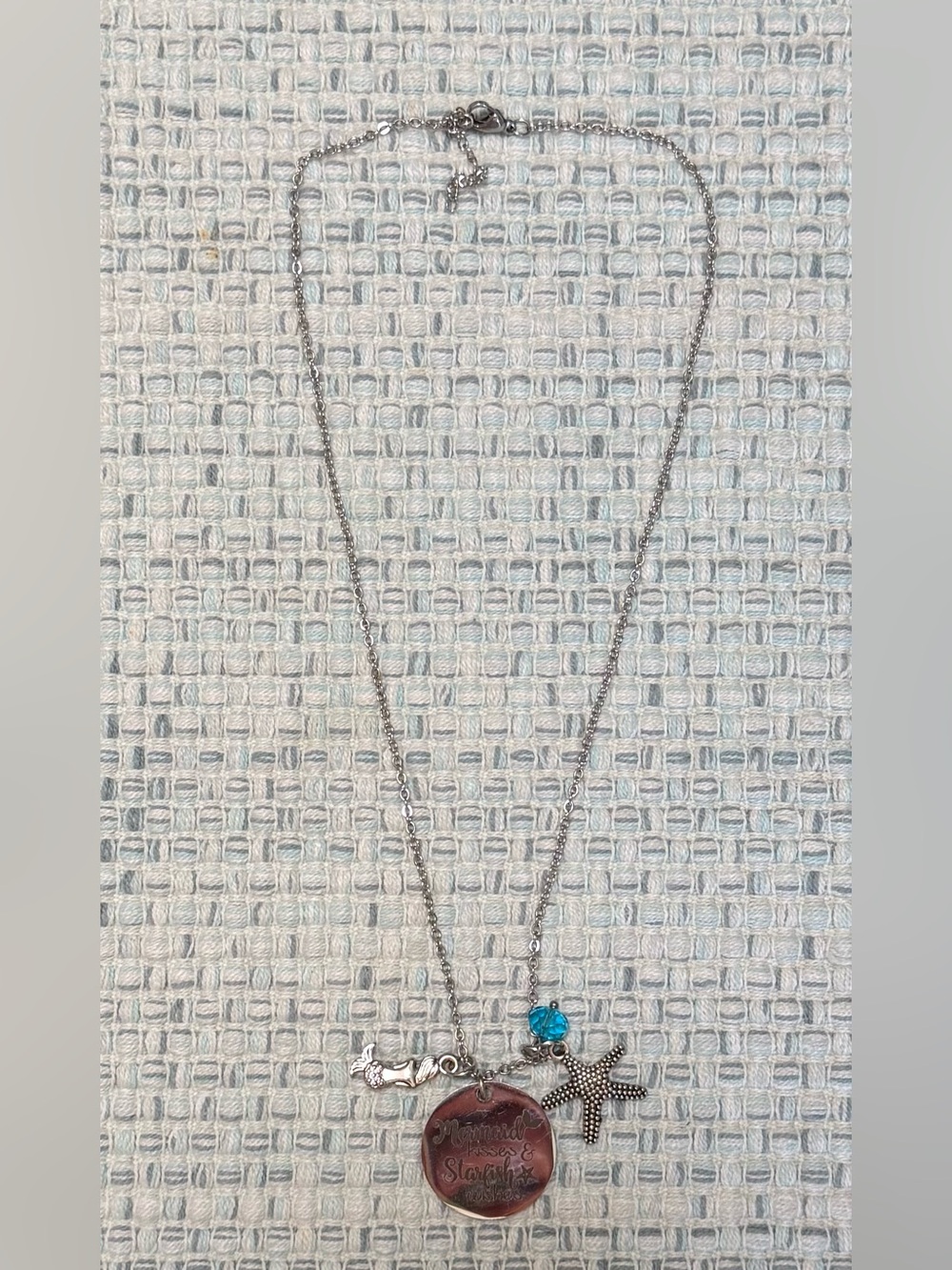 Silver Mermaid Pendant Necklace with Turquoise Accent